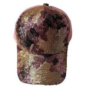 Pink Sequin Leaf Pattern Glam Cap, adjustable size